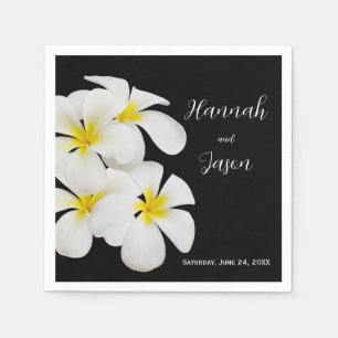 White Frangipani Flowers, Tropical, Floral Wedding Napkin