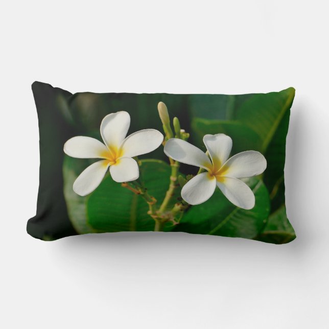 White Frangipani Lumbar Pillow (Front)
