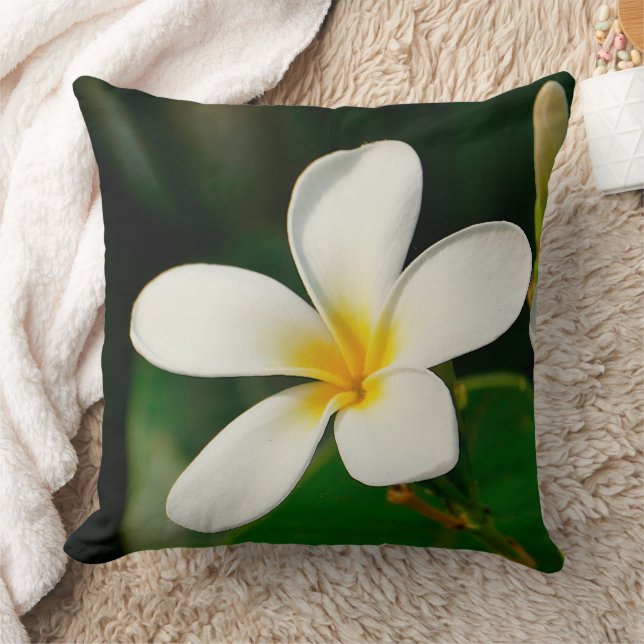 White Frangipani Throw Pillow (Blanket)