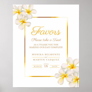 White frangipani tropical wedding favors poster