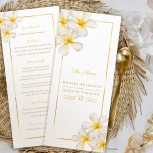 White frangipani tropical wedding menu