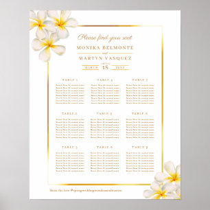 White frangipani tropical wedding seating plan poster