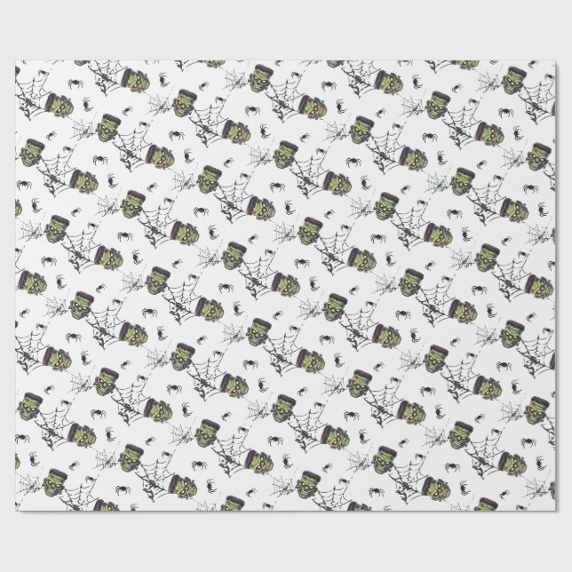🤍 White Frankenstein Halloween Wrap 💀🎁 Wrapping Paper (Flat)