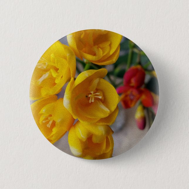 white freesia 2 inch round button (Front)