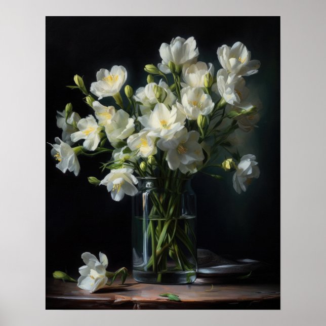 White Freesia Flowers Art Imprimer Poster (Devant)