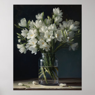 White Freesia Flowers Art Print Poster