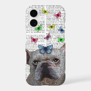 White French Bulldog and Butterflies