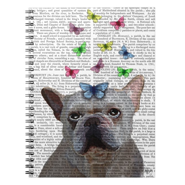 White French Bulldog and Butterflies Notebook (Front)