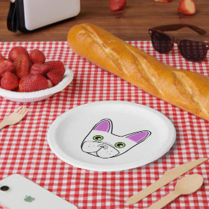 White French Bulldog Face Paper Plate