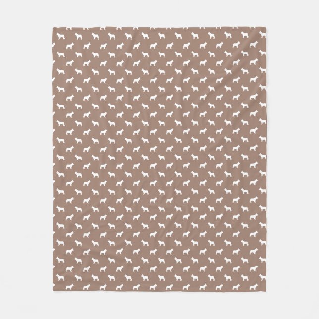 White French BullDog Outlines on Khaki Beige Fleece Blanket (Front)