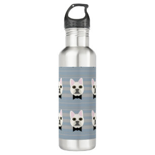 White French Bulldog, Stripes 710 Ml Water Bottle