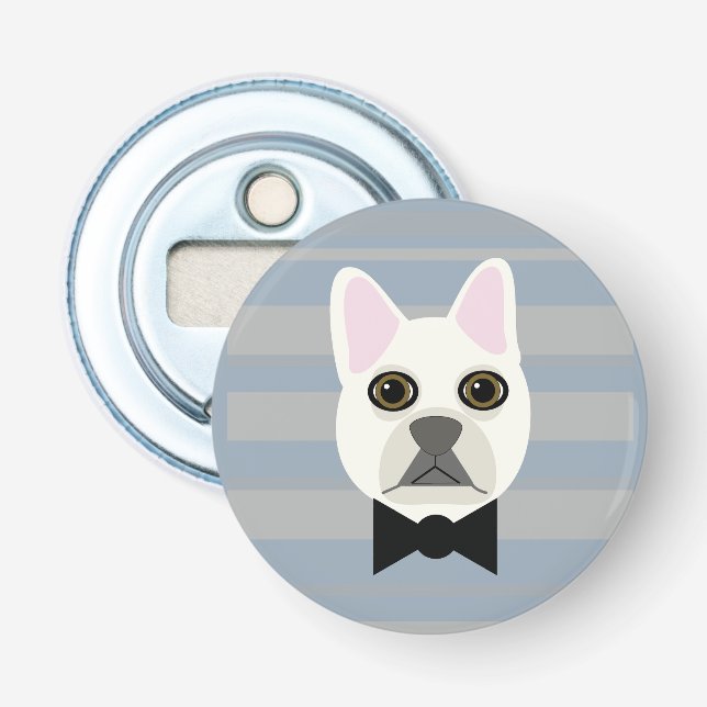 White French Bulldog, Stripes Bottle Opener (Front)