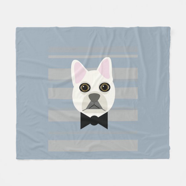 White French Bulldog, Stripes Fleece Blanket (Front (Horizontal))