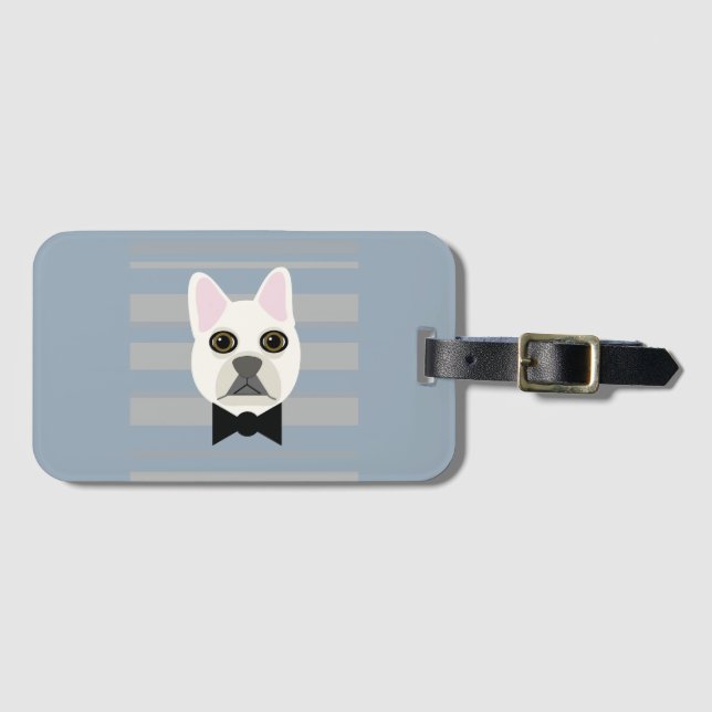 White French Bulldog, Stripes Luggage Tag (Front Horizontal)