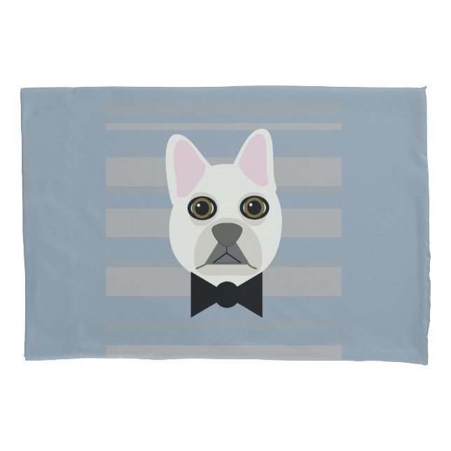 White French Bulldog, Stripes Pillowcase (Front)