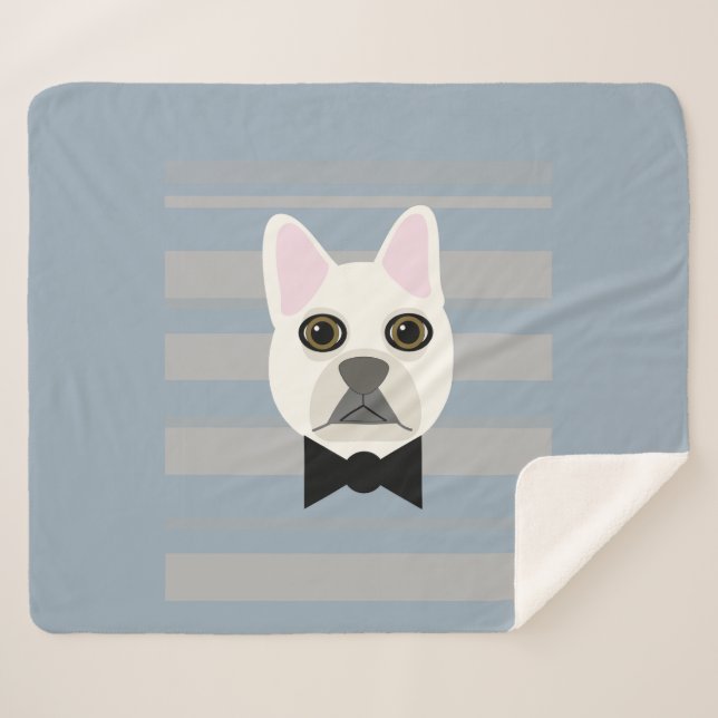 White French Bulldog, Stripes Sherpa Blanket (Front (Horizontal))