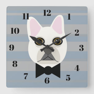 White French Bulldog, Stripes Square Wall Clock