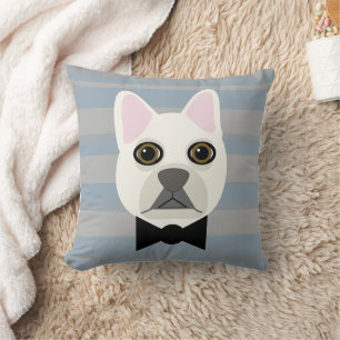 White French Bulldog, Stripes Throw Pillow
