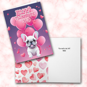 White French Bulldog Valentine Balloons Holiday Card