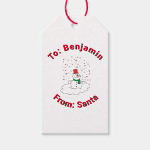White From Santa Custom Name Snowman Snowflakes Gift Tags