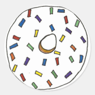 White Frosted Doughnut Doughnut Rainbow Sprinkles Classic Round Sticker