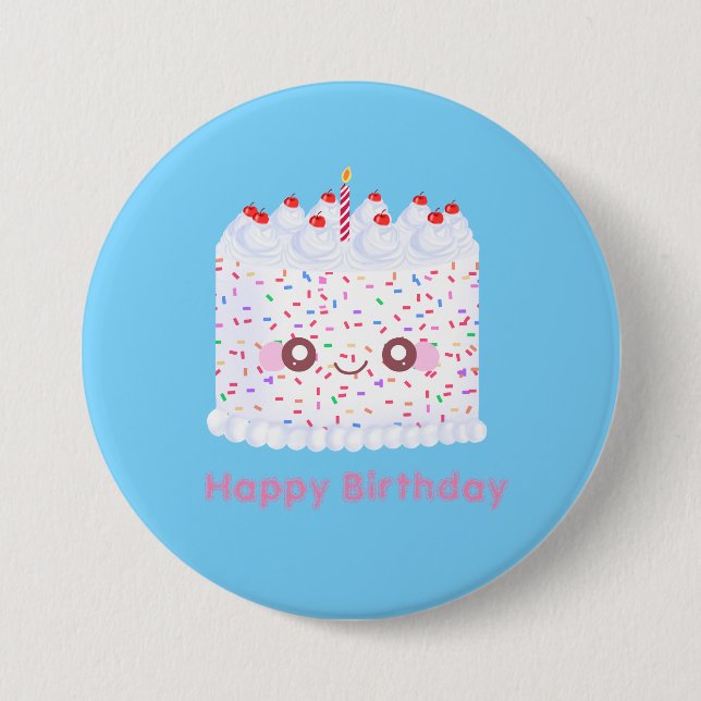 White Frosting Sprinkle Birthday Cake 3 Inch Round Button (Front)