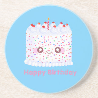 White Frosting Sprinkle Birthday Cake Coaster