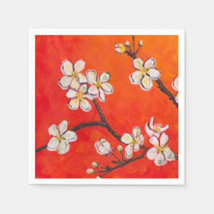 White Fruit Blossoms Orange Red Smell of Spring   Napkin