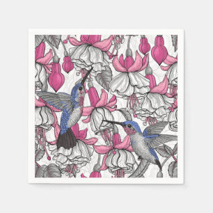 White fuchsia and hummingbirds napkin