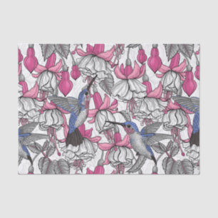 White fuchsia and hummingbirds tissue paper