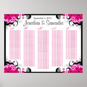White Fuchsia Floral Wedding Table Seating Charts