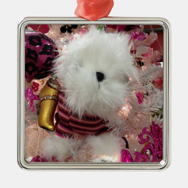 WHITE FUFFY PUPPY CHRISTMAS ORNAMENT (Front)
