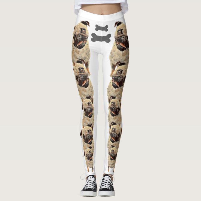 White Fun and Funky Pastel Carlin Chien Leggings (Devant)