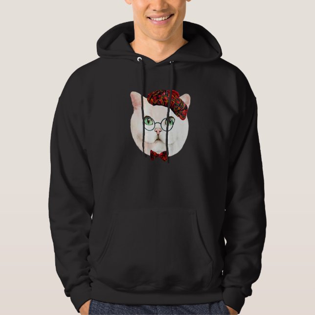 White Funky Kitty Face   Hoodie (Front)