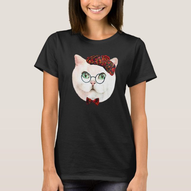 White Funky Kitty Face   T-Shirt (Front)