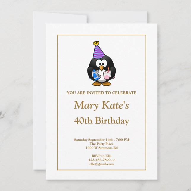 White Funny 40th Birthday Party Invitation (Devant)