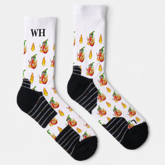 White Funny Fireman Chili Pattern Personalizable Socks