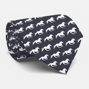 White Galloping Horse   Black Neck Tie