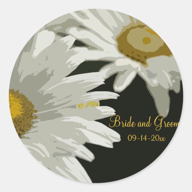 White Garden Daisies Wedding Envelope Seals (Front)