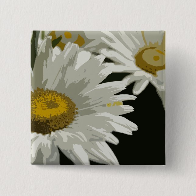 White  Garden Daisy 2 Inch Square Button (Front)