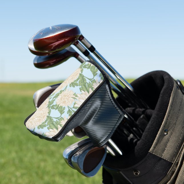 White Garden Mum Flower Pattern Golf Head Cover (In Situ)