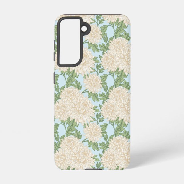 White Garden Mum Flower Pattern Samsung Galaxy S21 Case (Back)