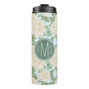 White Garden Mum Flower Pattern Thermal Tumbler