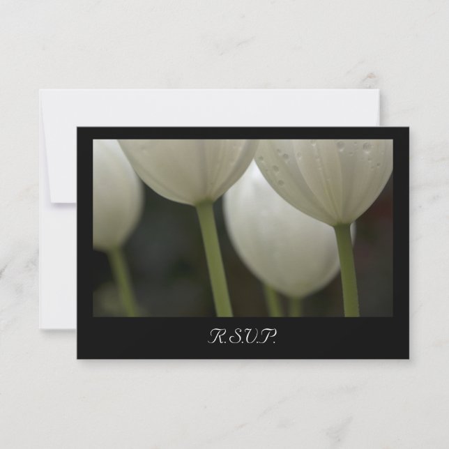 White Garden Tulips Spring Wedding RSVP Card (Front)