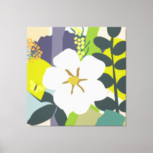 White Gardenia Abstract Florals Color Block Modern Canvas Print