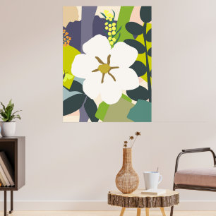 White Gardenia Abstract Florals Color Block Modern Poster