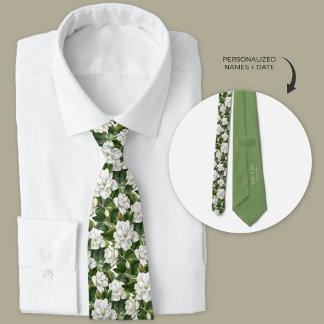 White Gardenia Floral Personalized Tie