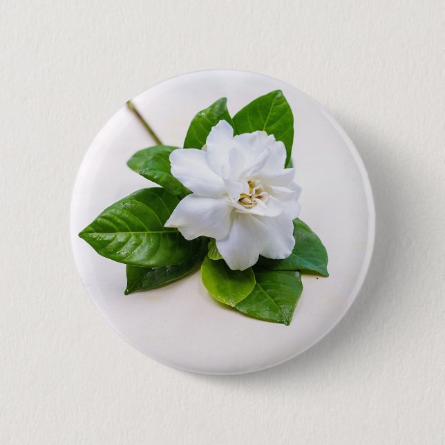 White Gardenia Flowers 2 Inch Round Button (Front)