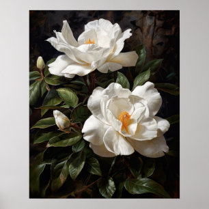 White Gardenia Flowers Art Print Poster
