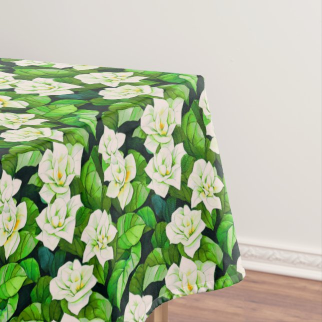 White Gardenias and Jade Green Leaves Tablecloth (In Situ)
